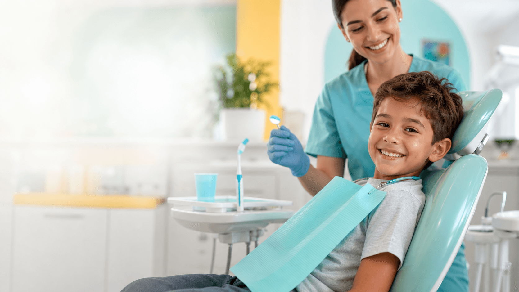 Child-friendly dental exam and cleaning visit at Kidzy Dental